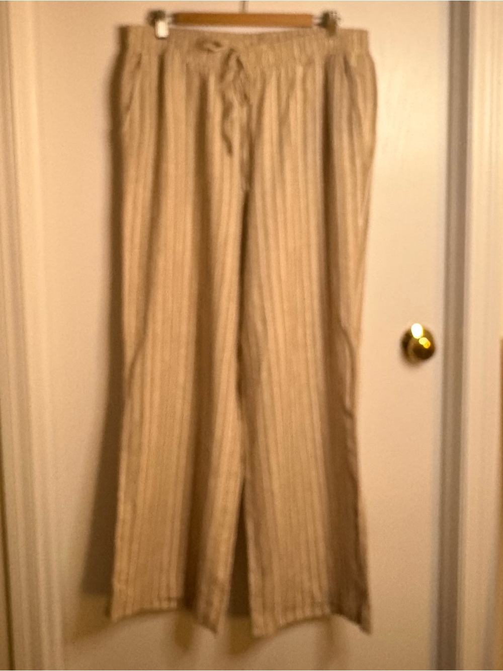 Wide-Leg Pants Linen Rayon Woven Striped Drawstring Elastic XL  Coastal Classic